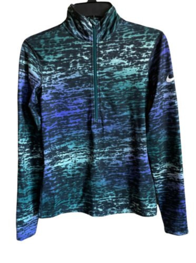 Nike Pro Warm Ink Stripe Long Sleeve Women Jacket Top 1/2 Zip  SZ S 856409 375